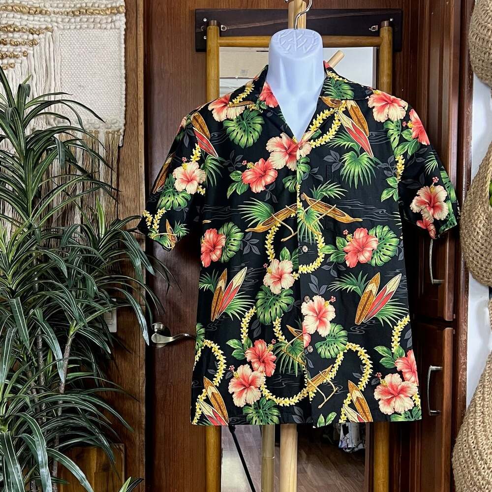 RJC Aloha Shirt Mens M Made Hawaii USA Tropical Floral Surf Camp Collar Cotton